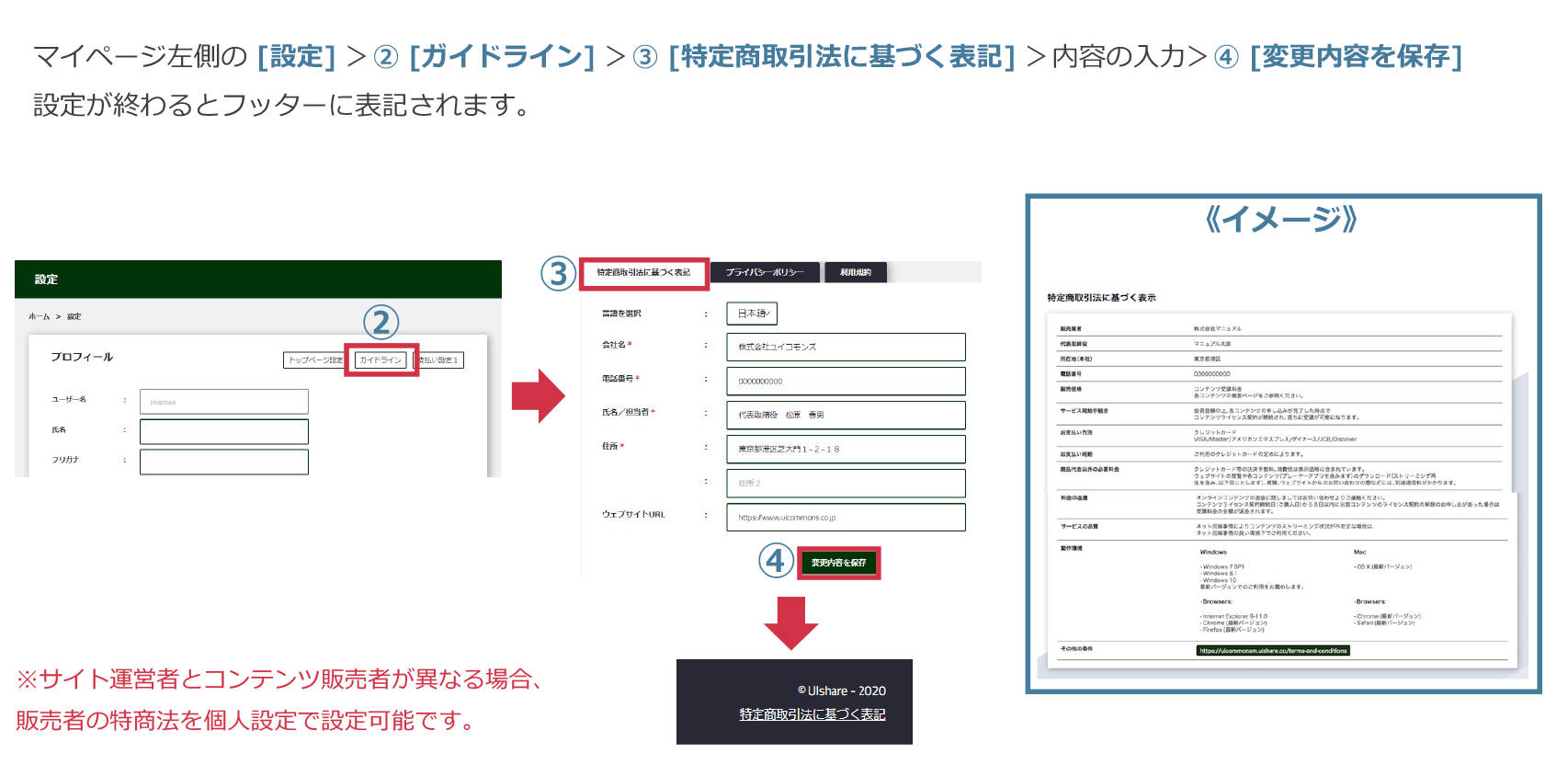 特定商取引法に基づく表記の設定