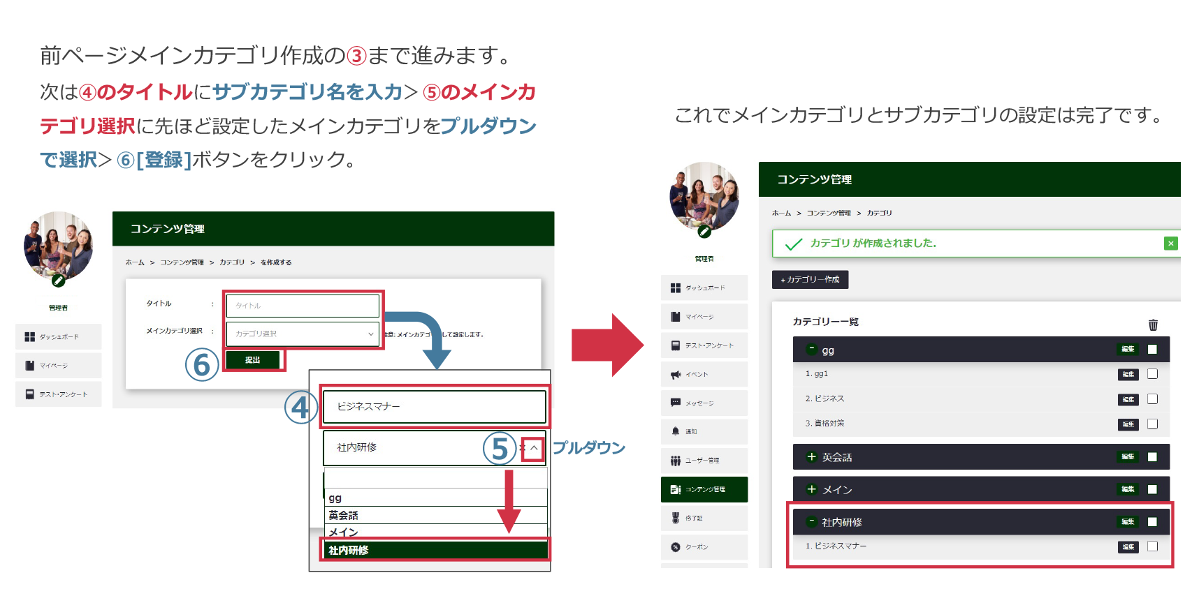 サブカテゴリの作成