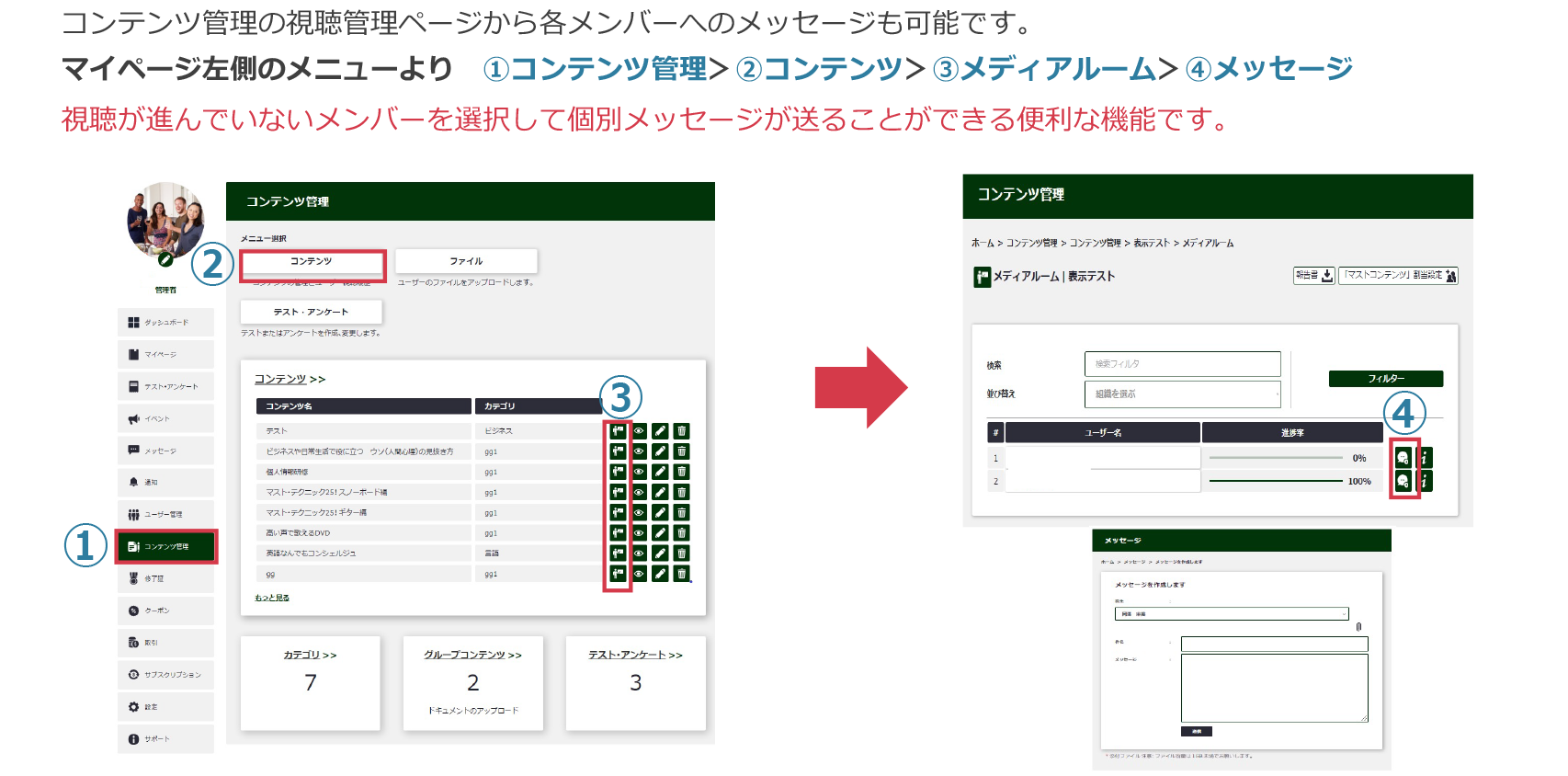 視聴状況を確認後メッセージ送信